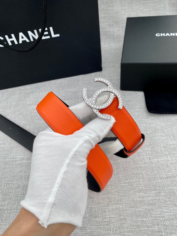 Width 3.0cm Chanel (Chanel) original touch grain cowhide support NFC chip official website link   scanning code verification, gold and silver color diamonds steel buckle.