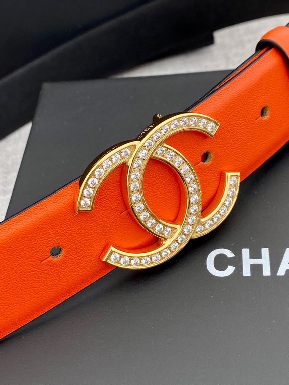 Width 3.0cm Chanel (Chanel) original touch grain cowhide support NFC chip official website link   scanning code verification, gold and silver color diamonds steel buckle.