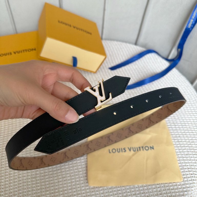 Lv pyrmide Truck L OEiI reversible belt 】 Donkey ladies   belt width 2.5cm Classic color coffee flower   calf leather plain bottom with new flower interlocking buckle can be worn on both sides of the fashionable and gene