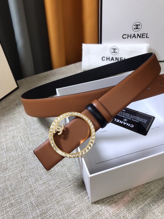 Chanel - CHANEL   new synchronization, the original single generation purchase level, 3.0cm The belt body on both sides of the use of imported original first layer calfskin, steel hand-set diamonds buckle, the belt body 