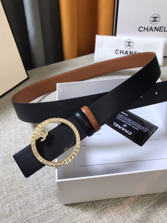 Chanel - CHANEL   new synchronization, the original single generation purchase level, 3.0cm The belt body on both sides of the use of imported original first layer calfskin, steel hand-set diamonds buckle, the belt body 