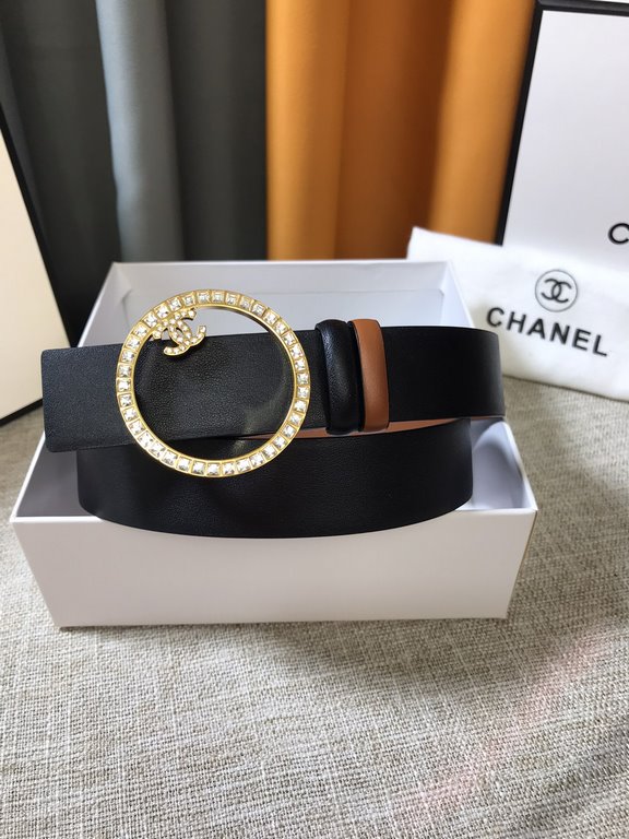 Chanel - CHANEL   new synchronization, the original single generation purchase level, 3.0cm The belt body on both sides of the use of imported original first layer calfskin, steel hand-set diamonds buckle, the belt body 