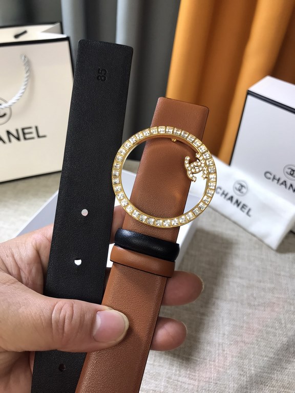 Chanel - CHANEL   new synchronization, the original single generation purchase level, 3.0cm The belt body on both sides of the use of imported original first layer calfskin, steel hand-set diamonds buckle, the belt body 