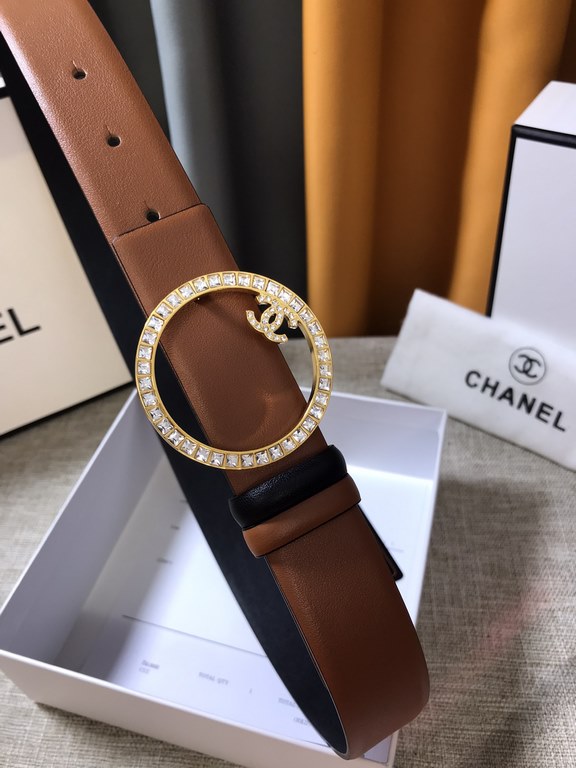 Chanel - CHANEL   new synchronization, the original single generation purchase level, 3.0cm The belt body on both sides of the use of imported original first layer calfskin, steel hand-set diamonds buckle, the belt body 