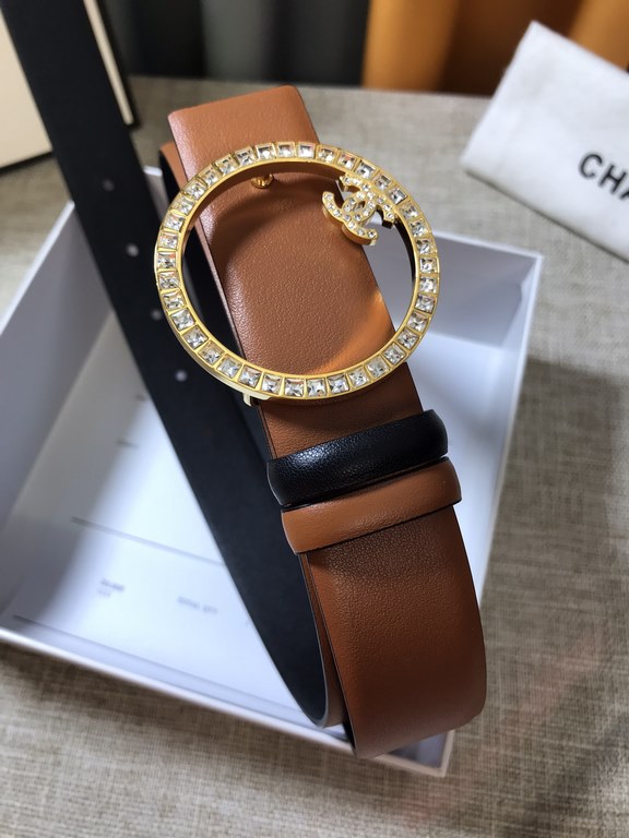 Chanel - CHANEL   new synchronization, the original single generation purchase level, 3.0cm The belt body on both sides of the use of imported original first layer calfskin, steel hand-set diamonds buckle, the belt body 