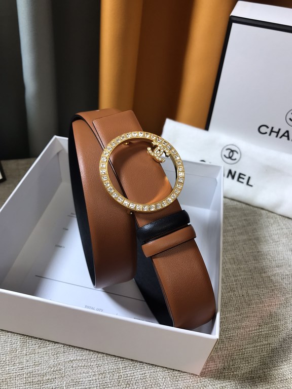 Chanel - CHANEL   new synchronization, the original single generation purchase level, 3.0cm The belt body on both sides of the use of imported original first layer calfskin, steel hand-set diamonds buckle, the belt body 