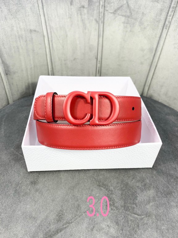 Width 3.0cm Dior (Dior) explosion of flat wireless belt body  Saddle head layer calf leather belt.Lacquered metal CD logo in imported double-layer cowhide leather.