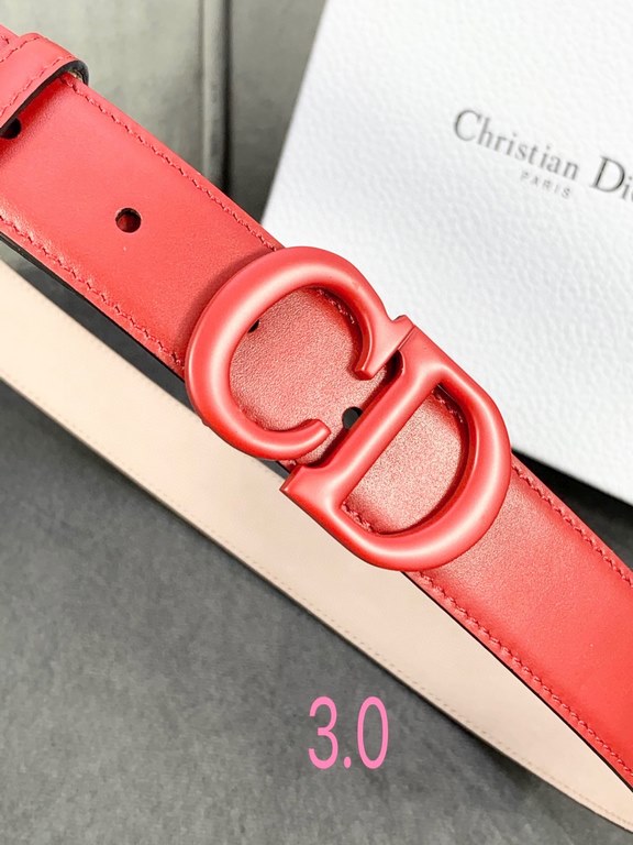 Width 3.0cm Dior (Dior) explosion of flat wireless belt body  Saddle head layer calf leather belt.Lacquered metal CD logo in imported double-layer cowhide leather.