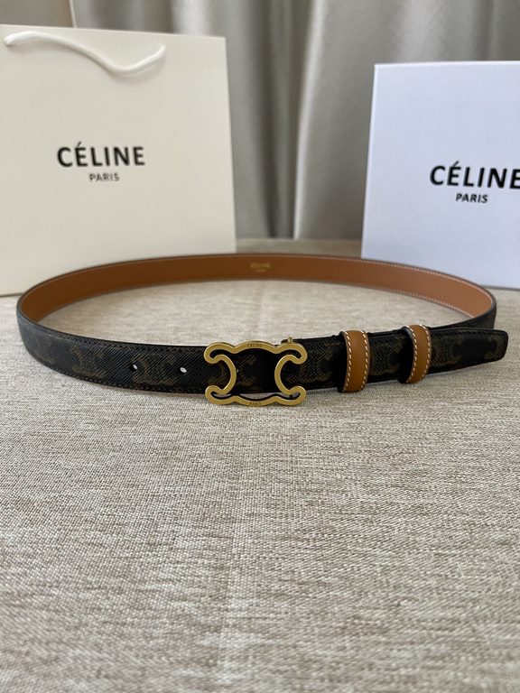 Celine Italy imported calfskin head layer, smooth and delicate grain, with the triumphal arch boutique copper buckle, steamed air plating does not fade, 2.5cm men and women with the same models, support NFC