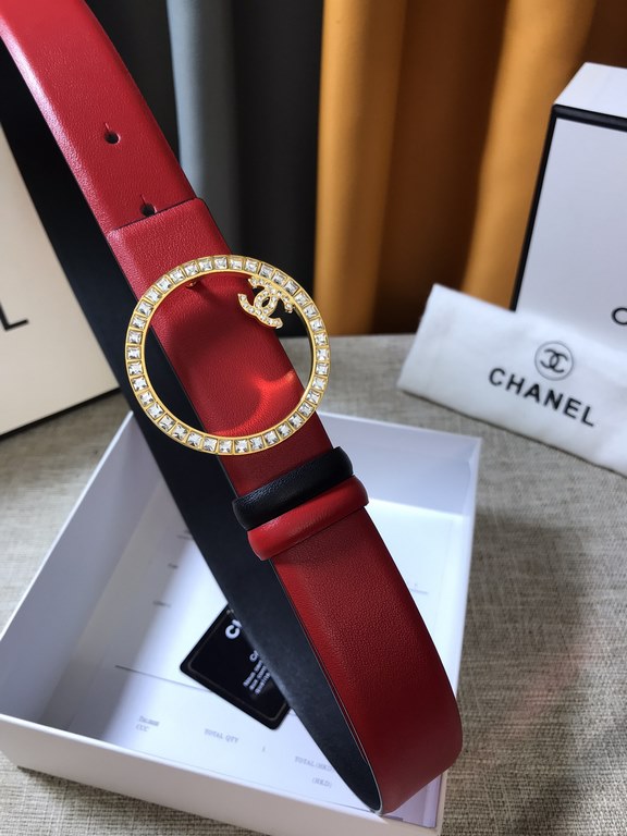 Chanel - CHANEL   new synchronization, the original single generation purchase level, 3.0cm The belt body on both sides of the use of imported original first layer calfskin, steel hand-set diamonds buckle, the belt body 