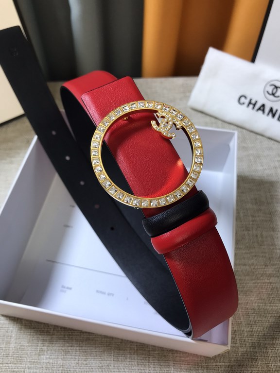 Chanel - CHANEL   new synchronization, the original single generation purchase level, 3.0cm The belt body on both sides of the use of imported original first layer calfskin, steel hand-set diamonds buckle, the belt body 