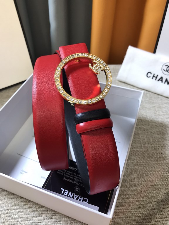 Chanel - CHANEL   new synchronization, the original single generation purchase level, 3.0cm The belt body on both sides of the use of imported original first layer calfskin, steel hand-set diamonds buckle, the belt body 