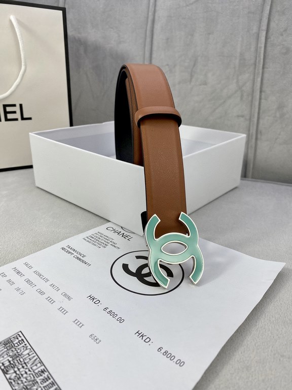 Width 3.0cm Chanel (Chanel) imported soft calf leather support NFC chip official website link   scanning code verification, gold Silver metal grinding rubber steel buckle.