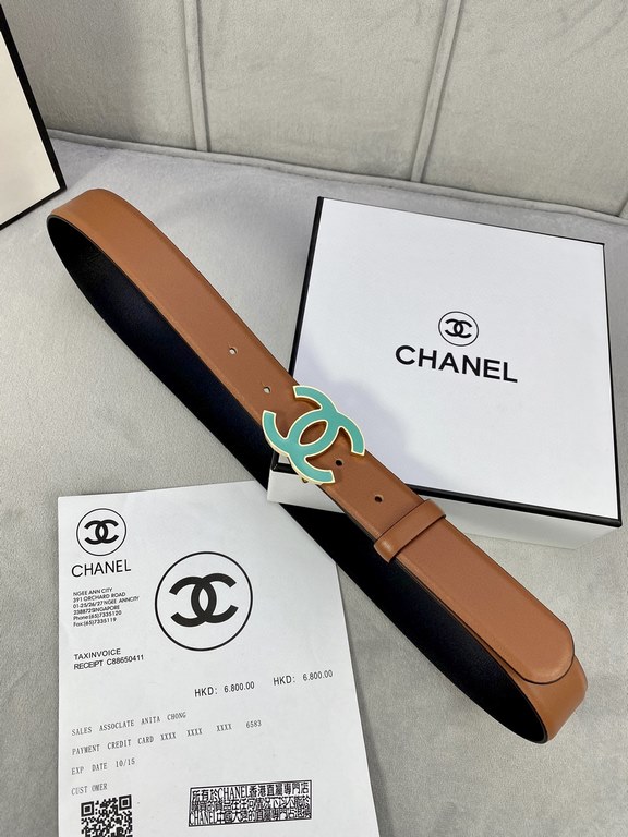 Width 3.0cm Chanel (Chanel) imported soft calf leather support NFC chip official website link   scanning code verification, gold Silver metal grinding rubber steel buckle.