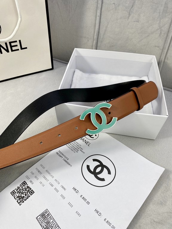 Width 3.0cm Chanel (Chanel) imported soft calf leather support NFC chip official website link   scanning code verification, gold Silver metal grinding rubber steel buckle.