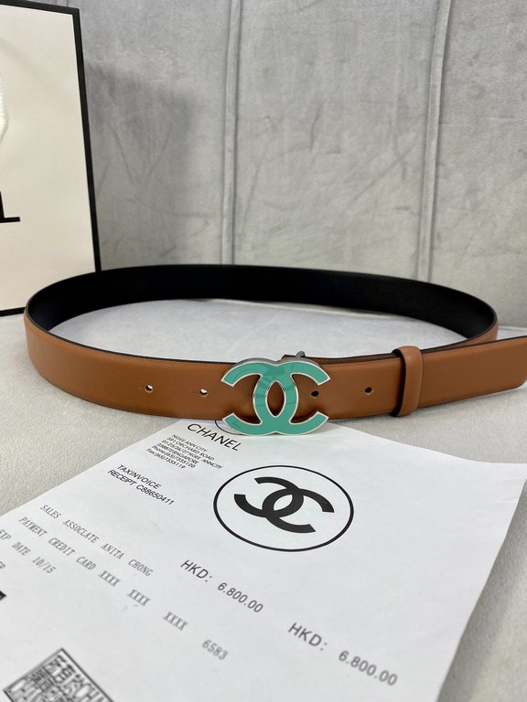 Width 3.0cm Chanel (Chanel) imported soft calf leather support NFC chip official website link   scanning code verification, gold Silver metal grinding rubber steel buckle.