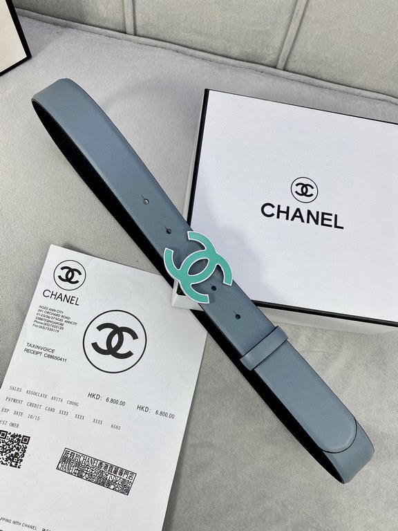 Width 3.0cm Chanel (Chanel) imported soft calf leather support NFC chip official website link   scanning code verification, gold Silver metal grinding rubber steel buckle.