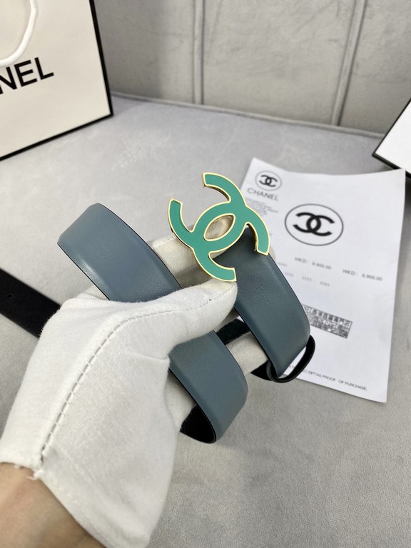 Width 3.0cm Chanel (Chanel) imported soft calf leather support NFC chip official website link   scanning code verification, gold Silver metal grinding rubber steel buckle.