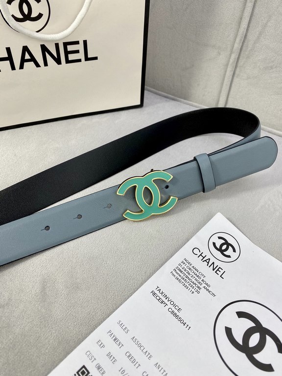 Width 3.0cm Chanel (Chanel) imported soft calf leather support NFC chip official website link   scanning code verification, gold Silver metal grinding rubber steel buckle.