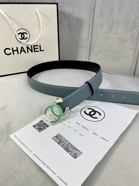 Width 3.0cm Chanel (Chanel) imported soft calf leather support NFC chip official website link   scanning code verification, gold Silver metal grinding rubber steel buckle.