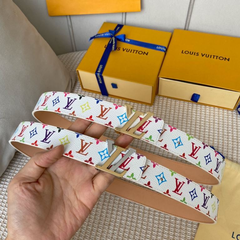 Comes with a full set of gift boxWidth 30mm LOUIS VUITTON OVERSEAS ORIGINAL GENUINE Made in Spain - Classic design Mon organ canvas leather belt Imported calfskin cream brushed bottom lining Shiny palladium-plated buckle