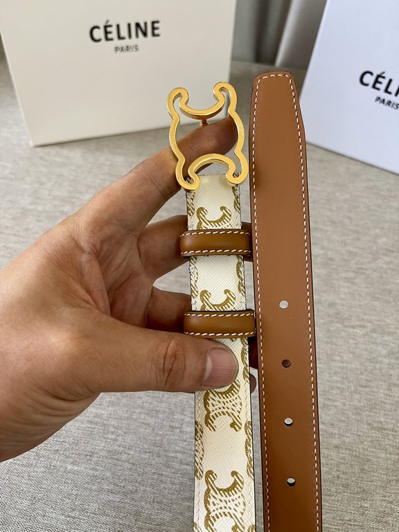 Celine Italy imported calfskin head layer, smooth and delicate grain, with the triumphal arch boutique copper buckle, steamed air plating does not fade, 2.5cm men and women with the same models, support NFC