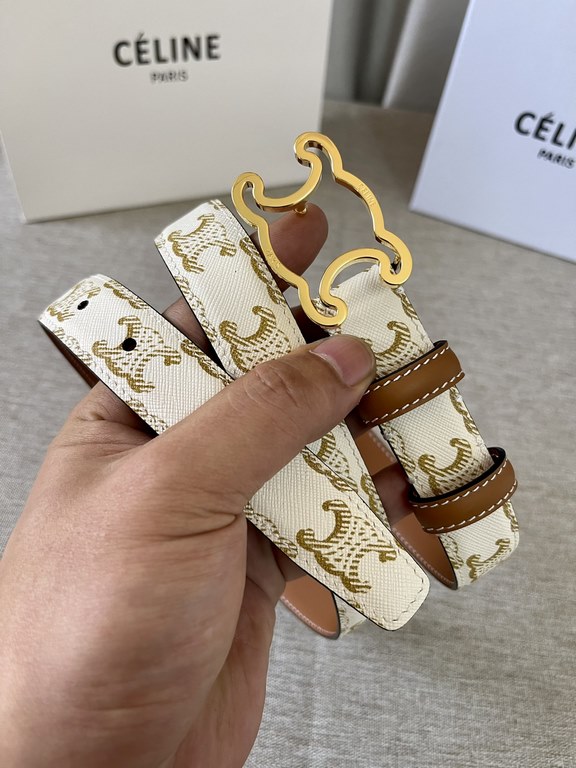 Celine Italy imported calfskin head layer, smooth and delicate grain, with the triumphal arch boutique copper buckle, steamed air plating does not fade, 2.5cm men and women with the same models, support NFC