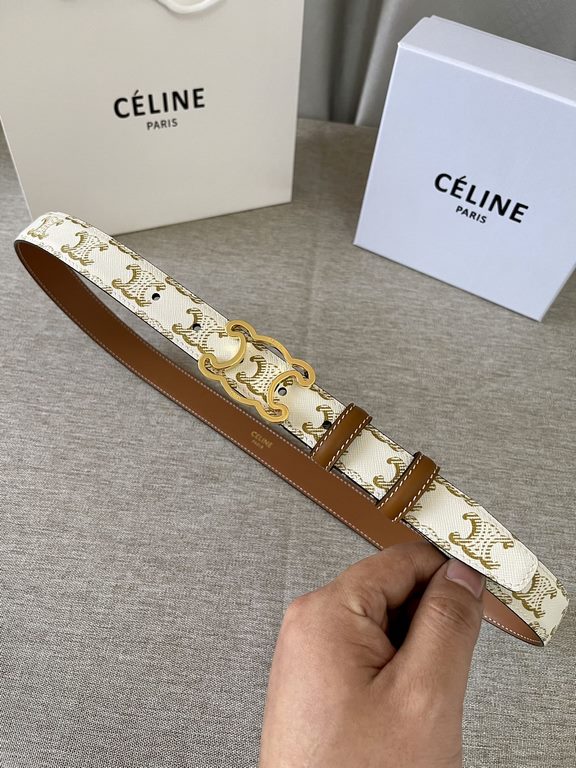 Celine Italy imported calfskin head layer, smooth and delicate grain, with the triumphal arch boutique copper buckle, steamed air plating does not fade, 2.5cm men and women with the same models, support NFC