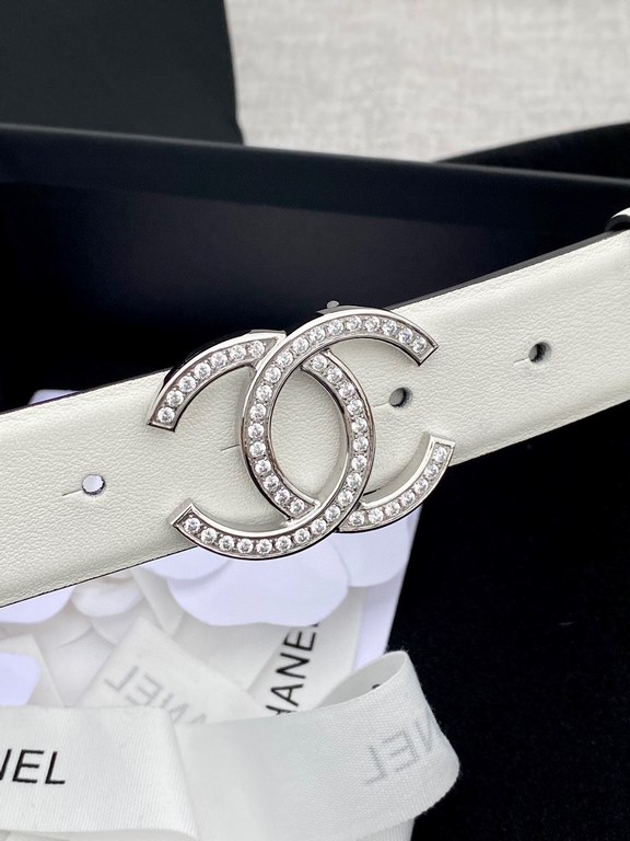 Width 3.0cm Chanel (Chanel) original touch grain cowhide support NFC chip official website link   scanning code verification, gold and silver color diamonds steel buckle.