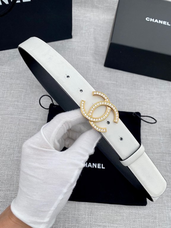 Width 3.0cm Chanel (Chanel) original touch grain cowhide support NFC chip official website link   scanning code verification, gold and silver color diamonds steel buckle.