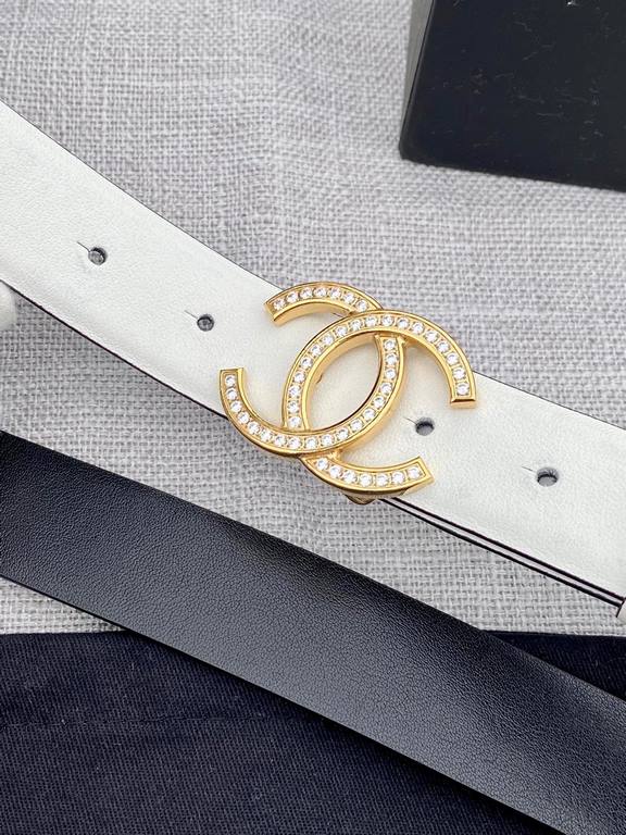 Width 3.0cm Chanel (Chanel) original touch grain cowhide support NFC chip official website link   scanning code verification, gold and silver color diamonds steel buckle.