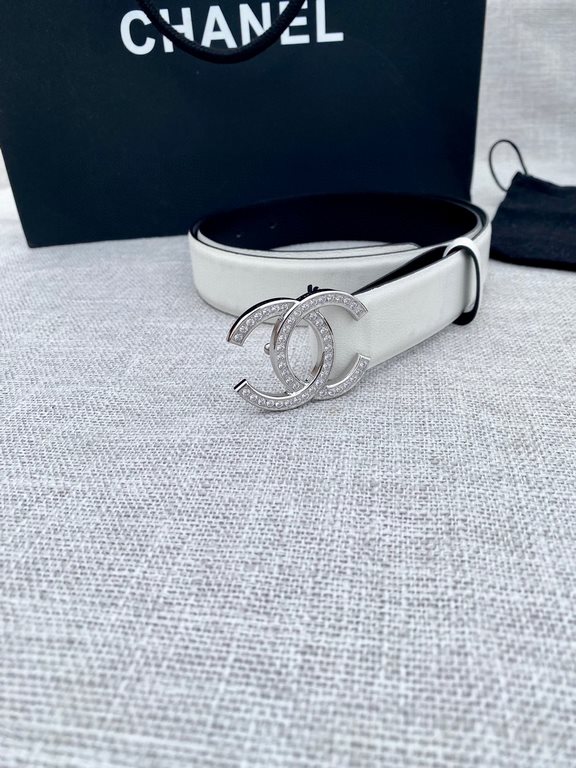 Width 3.0cm Chanel (Chanel) original touch grain cowhide support NFC chip official website link   scanning code verification, gold and silver color diamonds steel buckle.