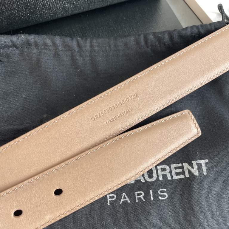 YSL  Saint Laurent women's belt, double-sided imported original leather, square buckle with CASSANDRE logo belt loop, women's must-have items, width 3.0cm