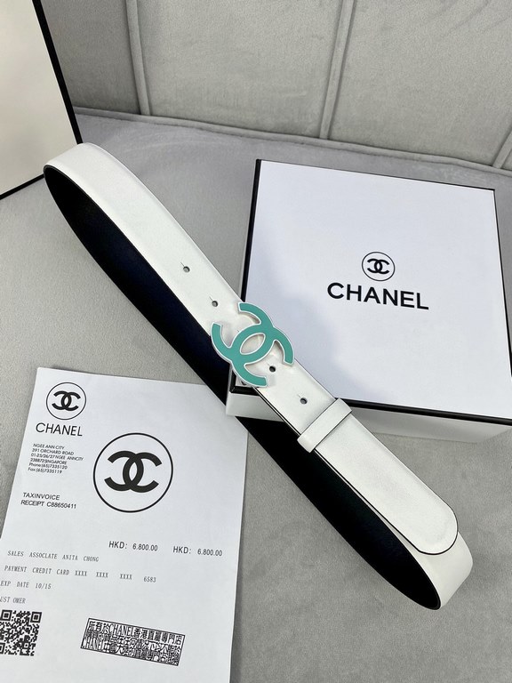 Width 3.0cm Chanel (Chanel) imported soft calf leather support NFC chip official website link   scanning code verification, gold Silver metal grinding rubber steel buckle.