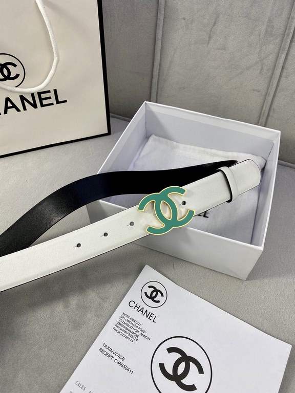 Width 3.0cm Chanel (Chanel) imported soft calf leather support NFC chip official website link   scanning code verification, gold Silver metal grinding rubber steel buckle.