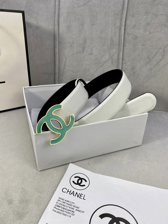 Width 3.0cm Chanel (Chanel) imported soft calf leather support NFC chip official website link   scanning code verification, gold Silver metal grinding rubber steel buckle.