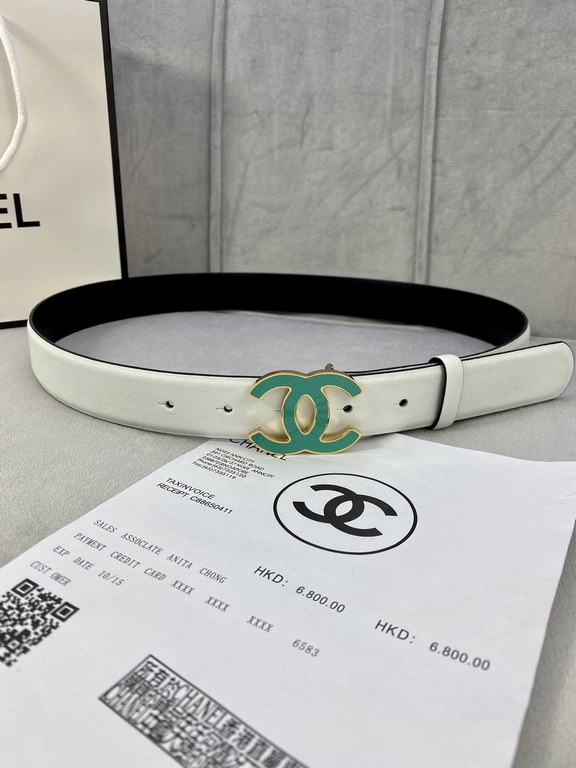 Width 3.0cm Chanel (Chanel) imported soft calf leather support NFC chip official website link   scanning code verification, gold Silver metal grinding rubber steel buckle.