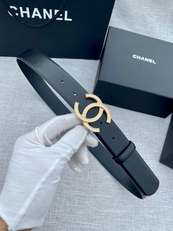 Width 3.0cm Chanel (Chanel) original touch grain cowhide support NFC chip official website link   scanning code verification, gold and silver color diamonds steel buckle.