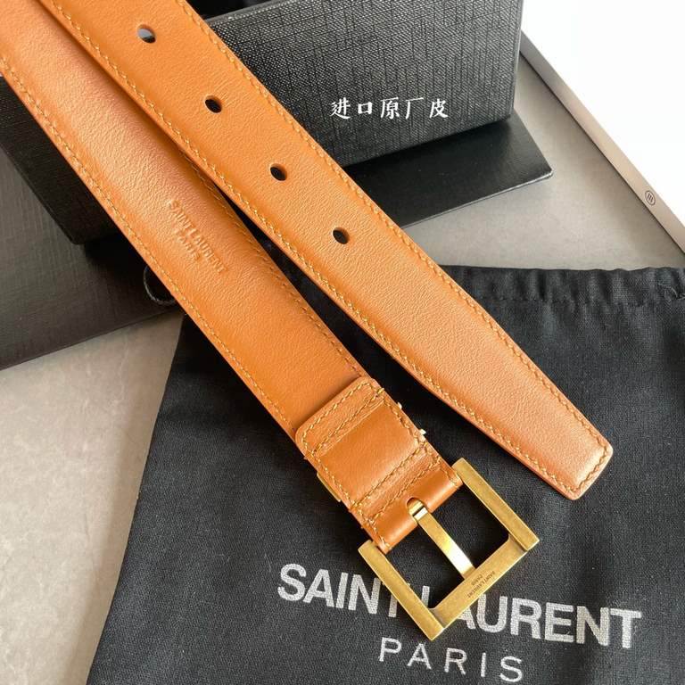 YSL  Saint Laurent women's belt, double-sided imported original leather, square buckle with CASSANDRE logo belt loop, women's must-have items, width 3.0cm