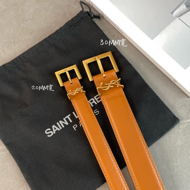 YSL  Saint Laurent women's belt, double-sided imported original leather, square buckle with CASSANDRE logo belt loop, women's must-have items, width 3.0cm