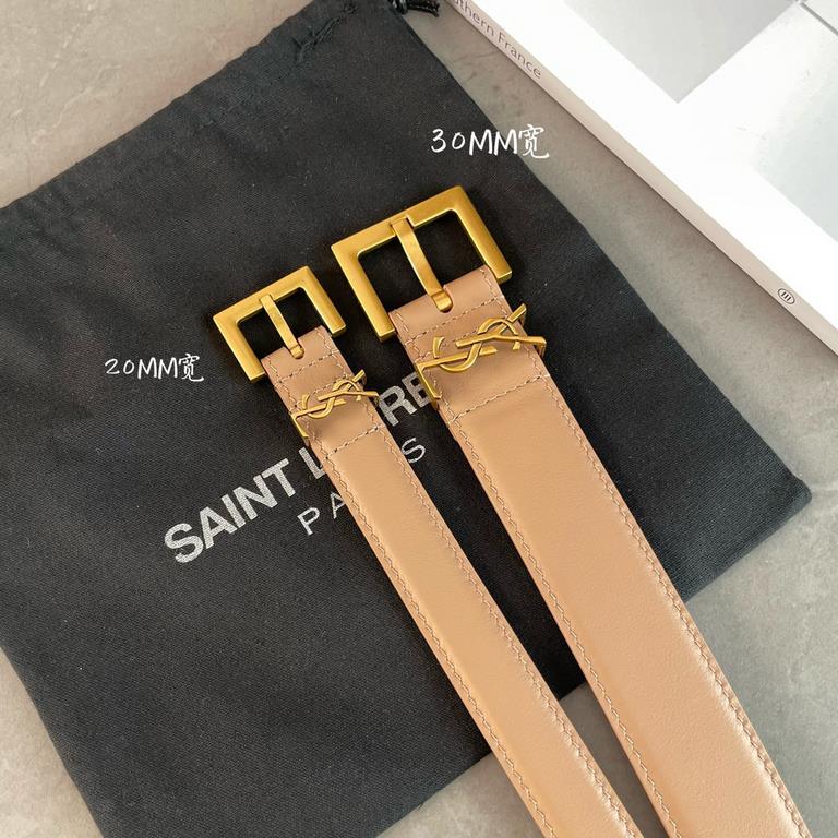 YSL  Saint Laurent women's belt, double-sided imported original leather, square buckle with CASSANDRE logo belt loop, women's must-have items, width 2.0cm