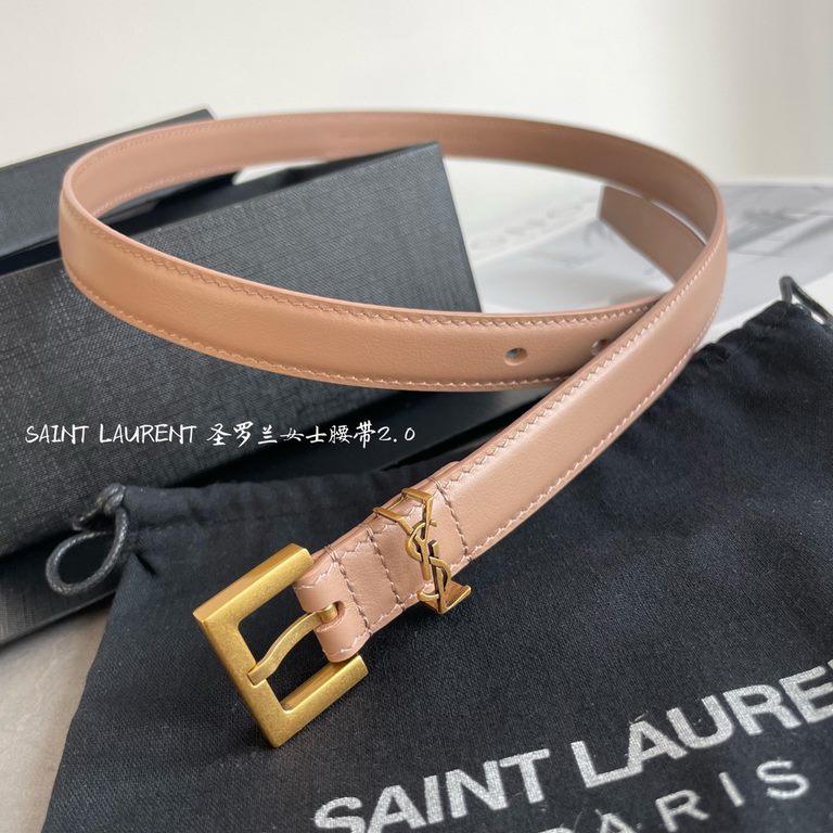 YSL  Saint Laurent women's belt, double-sided imported original leather, square buckle with CASSANDRE logo belt loop, women's must-have items, width 2.0cm