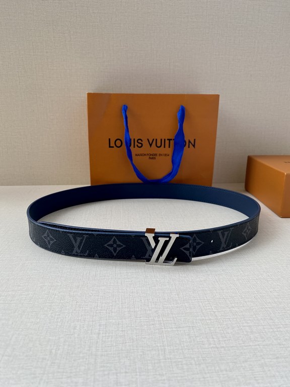 This 3.0 wide double sided LV Initiales belt in smooth cowhide leather and iconic Monogram canvas is finished with a polished LV Initiales buckle for versatile styling options that will complement your Louis Vuitton leat