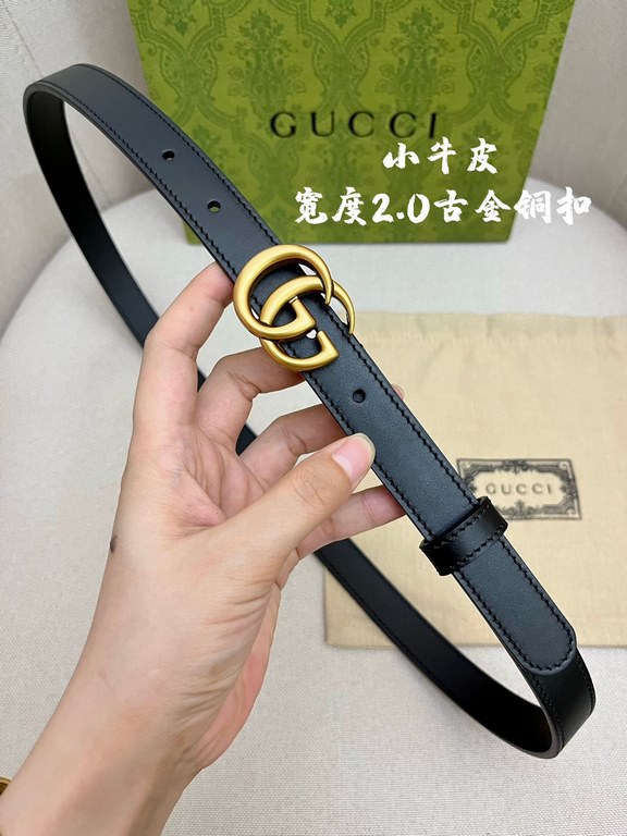 Gucci imported original calf leather lined with imported head layer cowhide. With fine antique copper buckle, original leather customized, counter width 2.0cm.