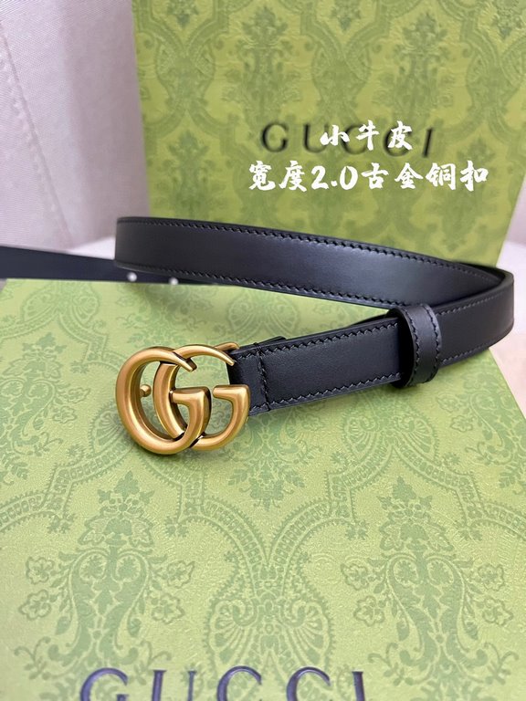 Gucci imported original calf leather lined with imported head layer cowhide. With fine antique copper buckle, original leather customized, counter width 2.0cm.