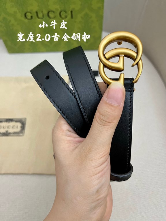 Gucci imported original calf leather lined with imported head layer cowhide. With fine antique copper buckle, original leather customized, counter width 2.0cm.