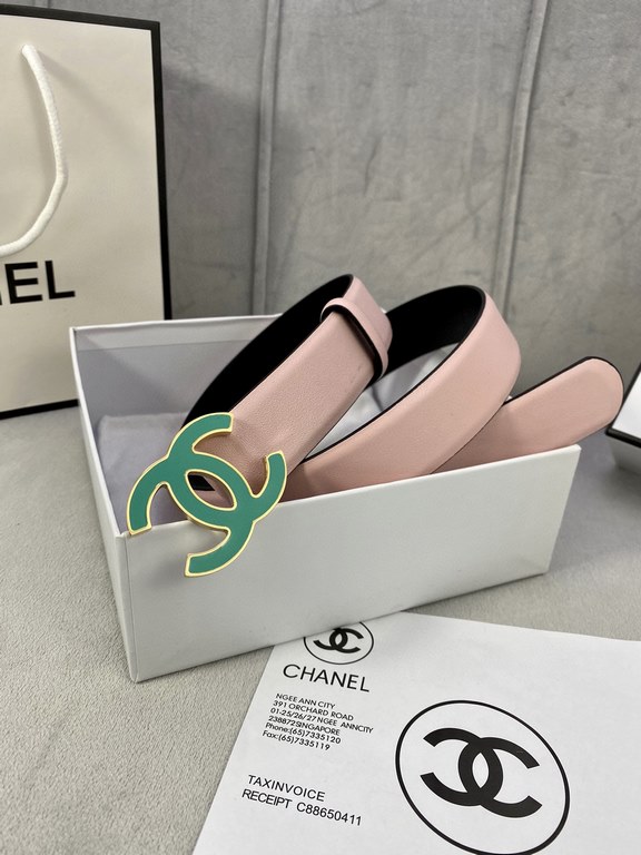 Width 3.0cm Chanel (Chanel) imported soft calf leather support NFC chip official website link   scanning code verification, gold Silver metal grinding rubber steel buckle.