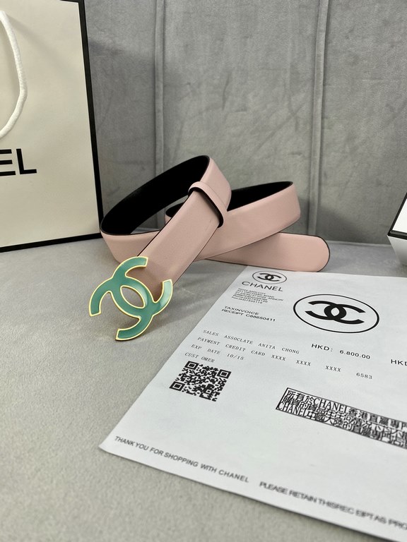 Width 3.0cm Chanel (Chanel) imported soft calf leather support NFC chip official website link   scanning code verification, gold Silver metal grinding rubber steel buckle.