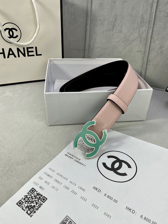 Width 3.0cm Chanel (Chanel) imported soft calf leather support NFC chip official website link   scanning code verification, gold Silver metal grinding rubber steel buckle.