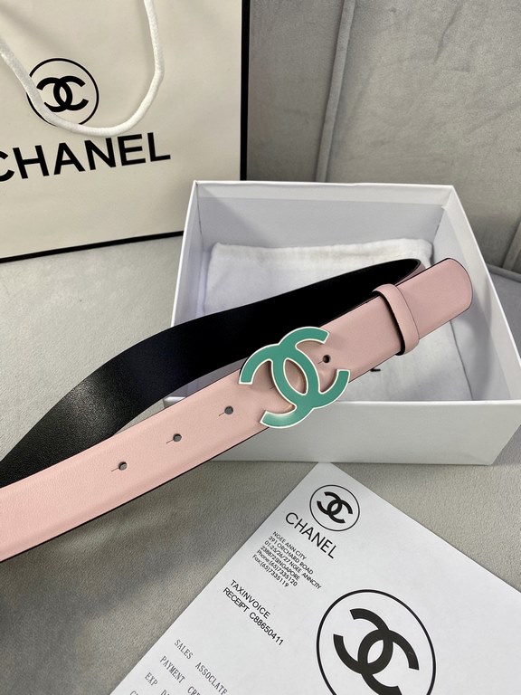 Width 3.0cm Chanel (Chanel) imported soft calf leather support NFC chip official website link   scanning code verification, gold Silver metal grinding rubber steel buckle.